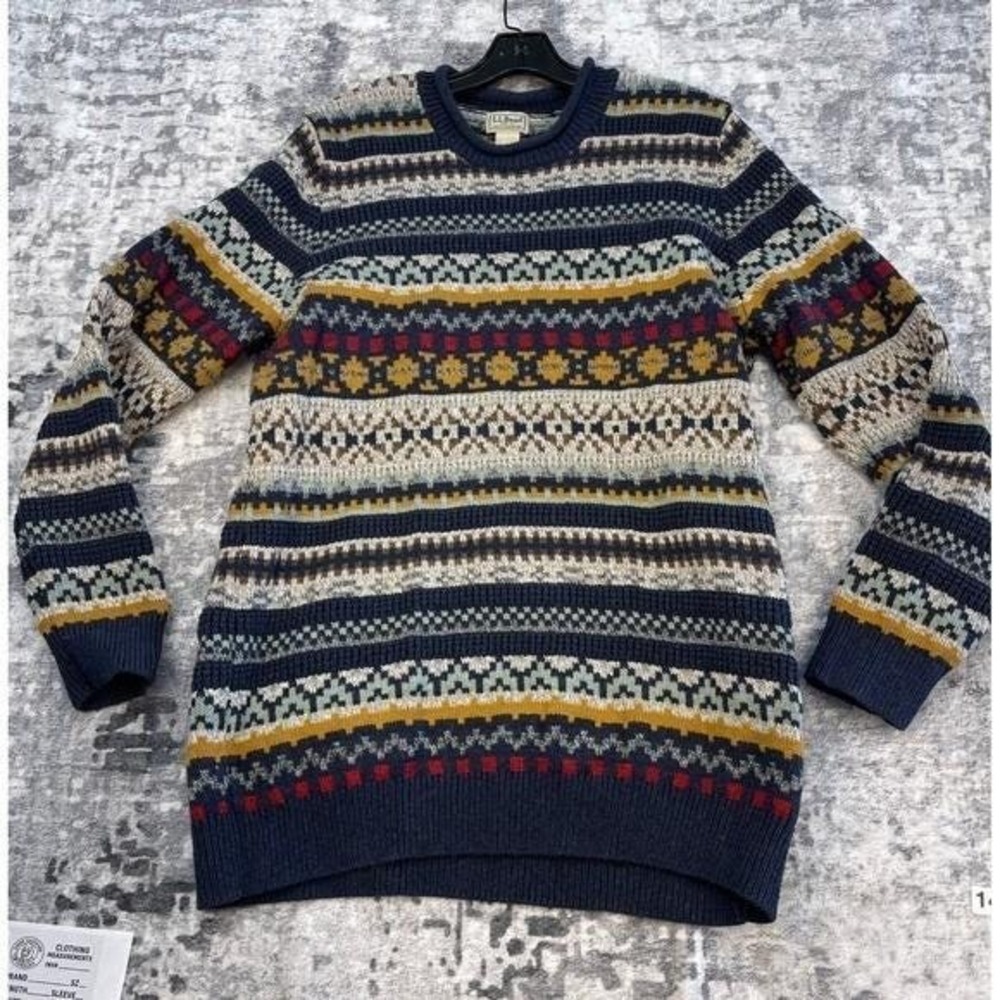 Vtg‎ LL Bean Fair Isle Sweater  XL Tall 100% Organic Cotton Pullover Crewneck